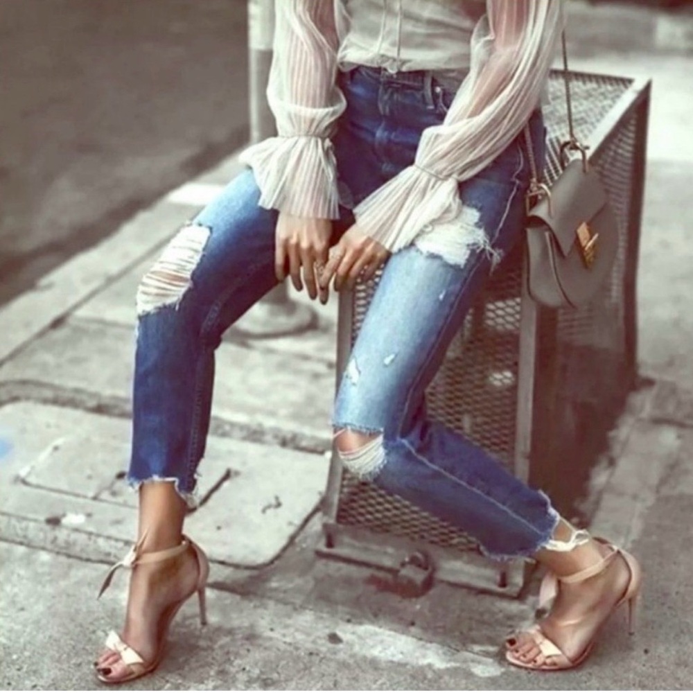 MOTHER The Sinner Destroyed Raw Hem Jeans Ice Cream You Scream Wash 30